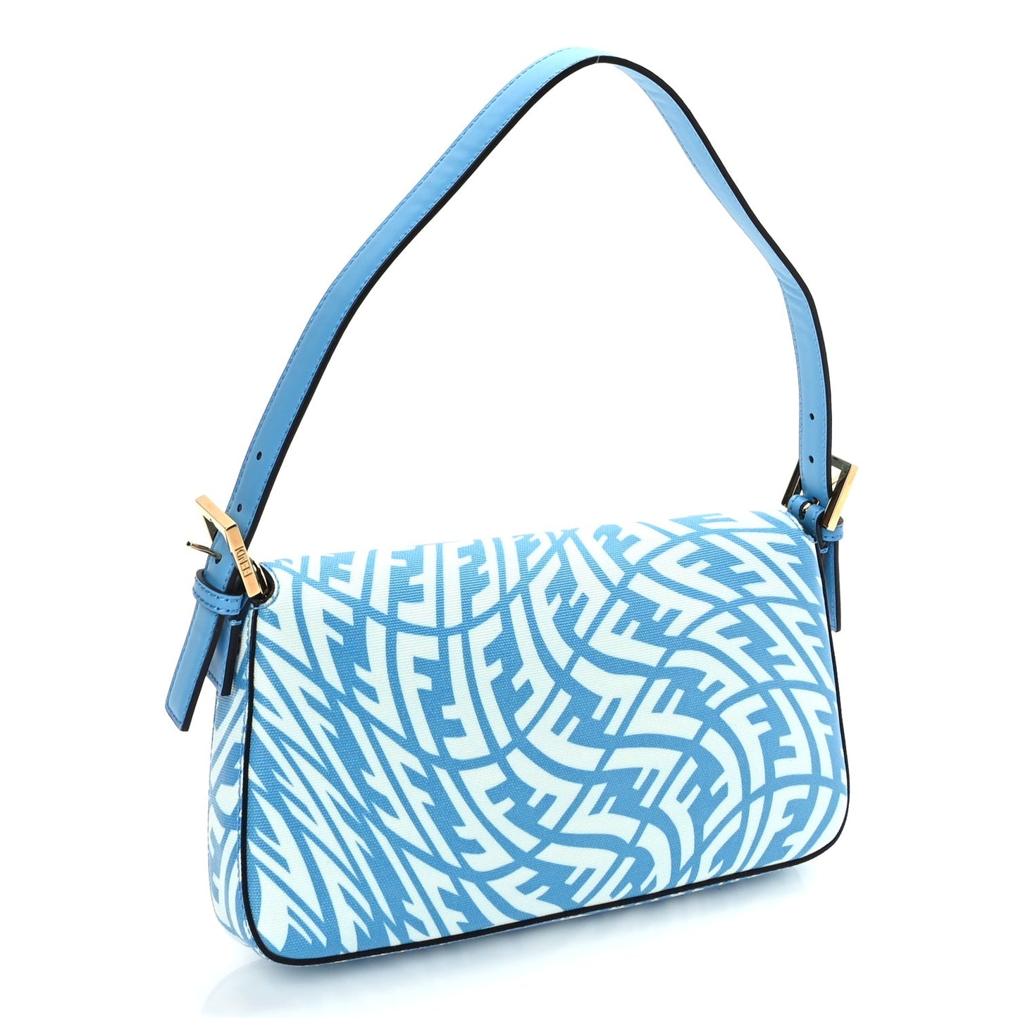 Fendi X SARAH COLEMAN Glazed Canvas Vitello King FF Vertigo Baguette 1997 Cyber Blue White
