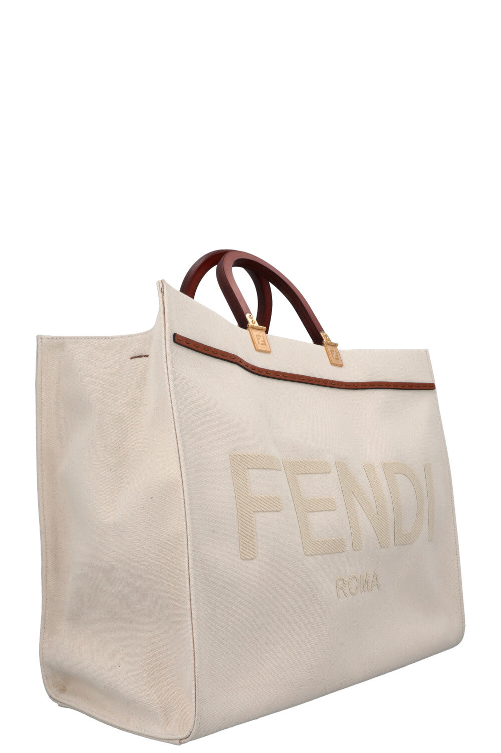 FENDI Sunshine Large Tote Bag Canvas Ivory