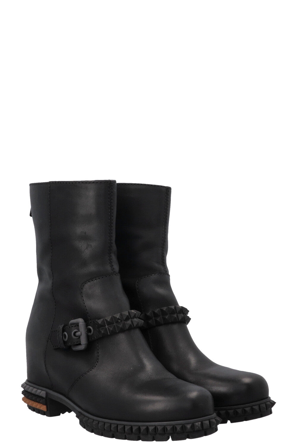 FENDI Hidden Wedge Studded Boots Leather Black
