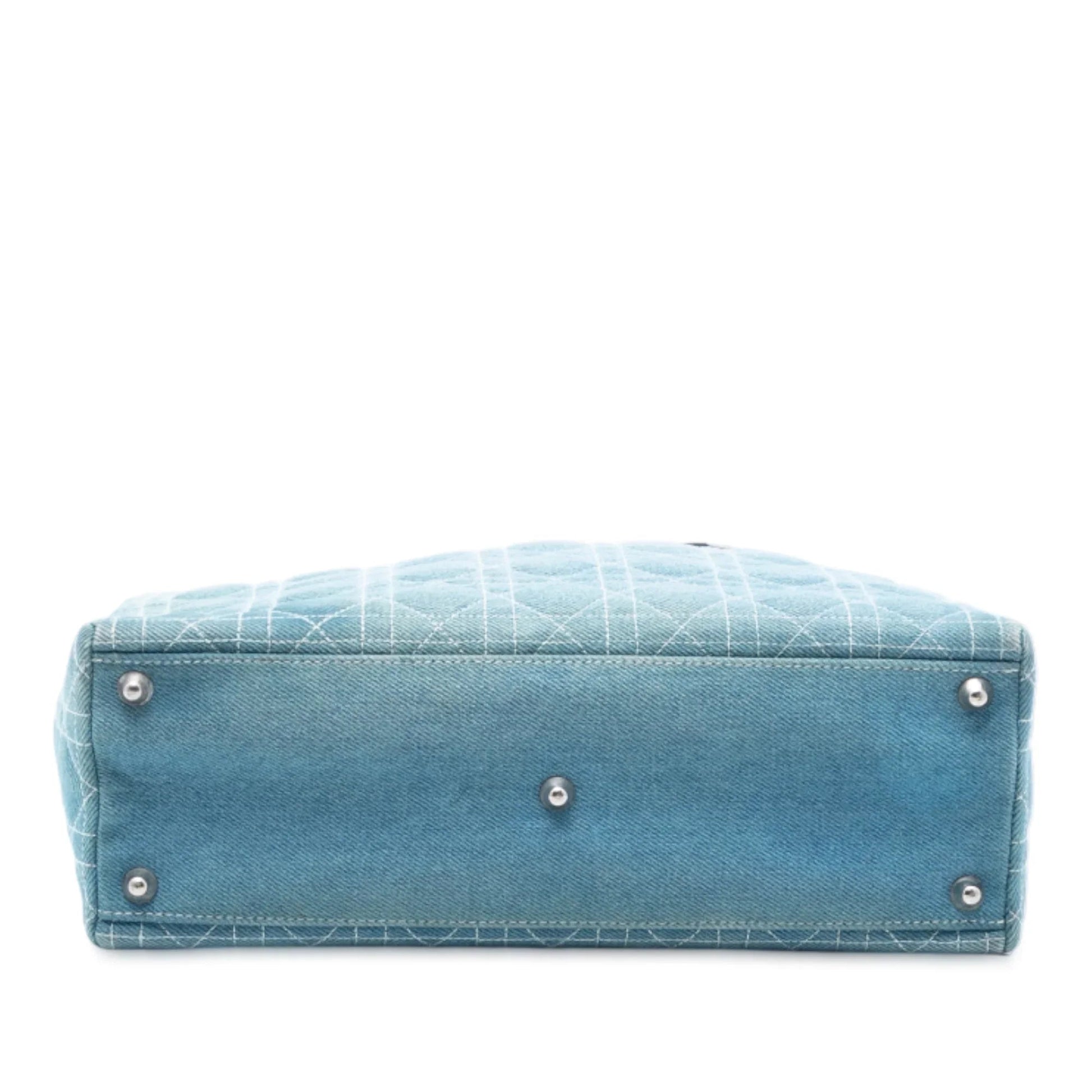 Blue Dior Large Denim Cannage Acrylic Handles Lady Dior Satchel
