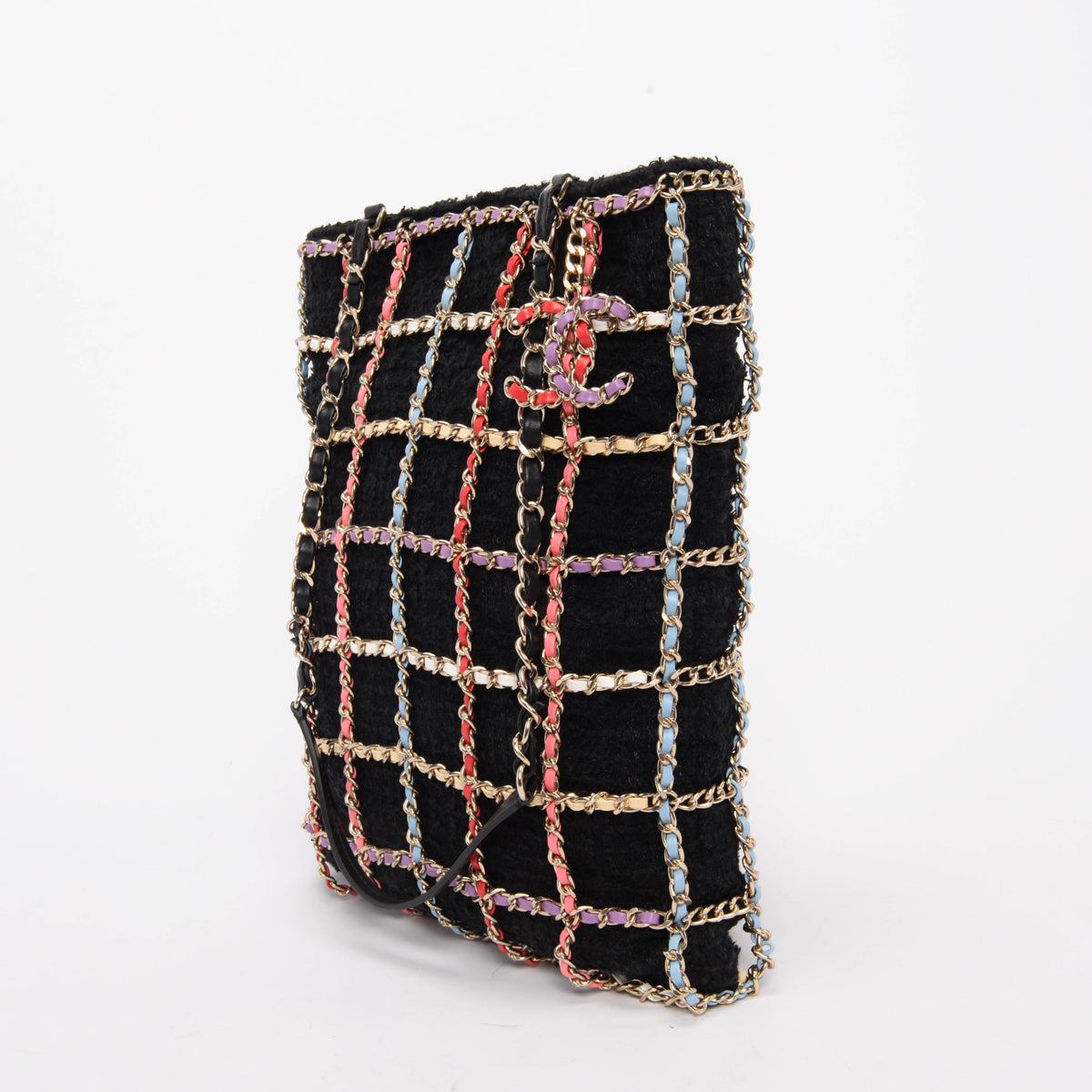Chanel Black Tweed & Rainbow Chain Tote Bag - Rovelle Bags
