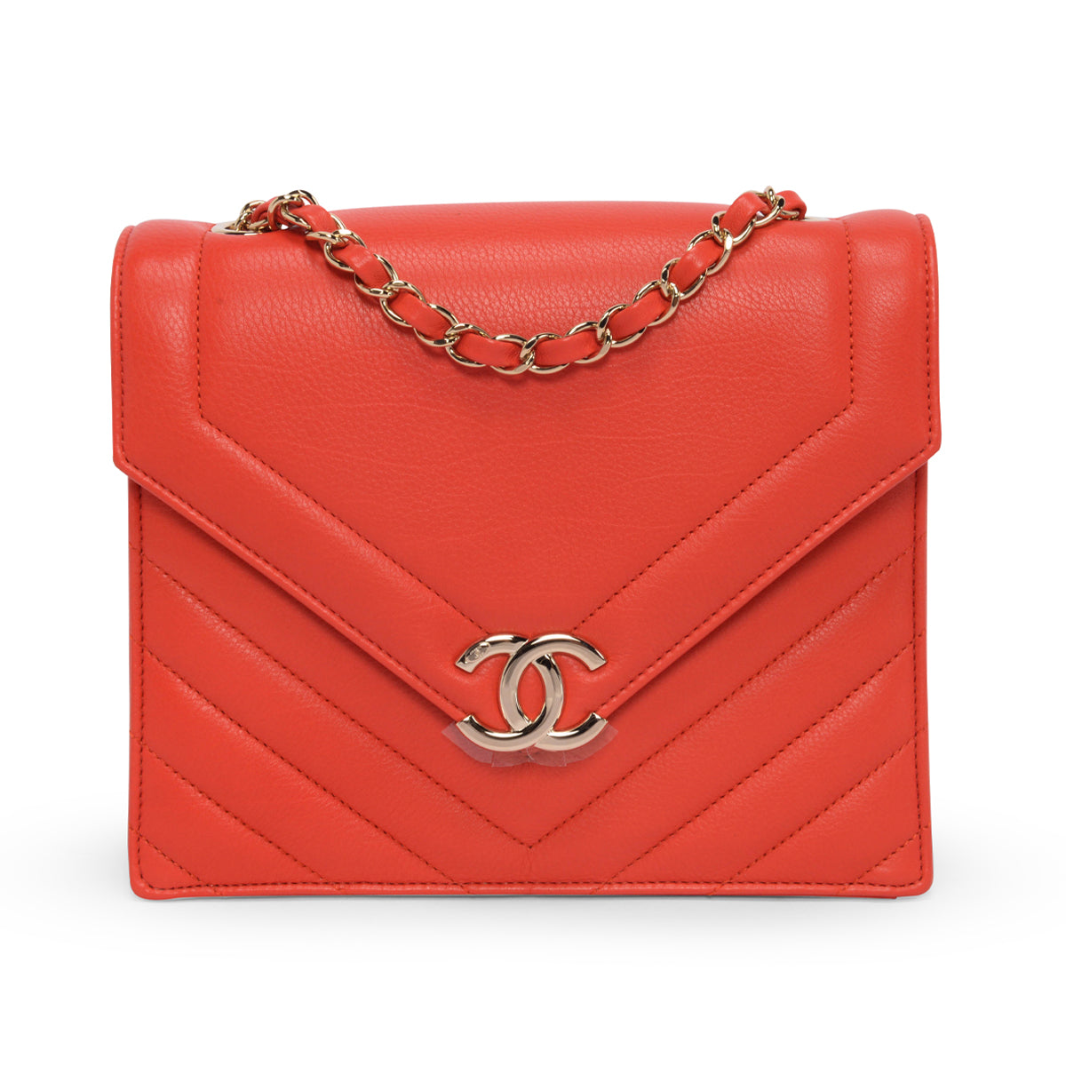Chanel Red Chevron Calfskin Small Envelope Flap Bag - Rovelle Bags