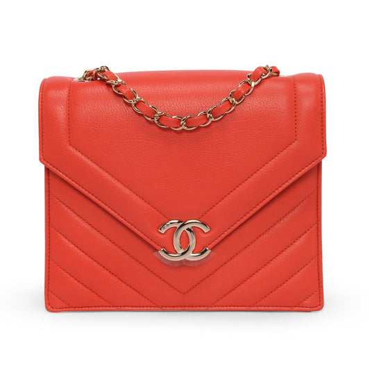 Chanel Red Chevron Calfskin Small Envelope Flap Bag - Rovelle Bags