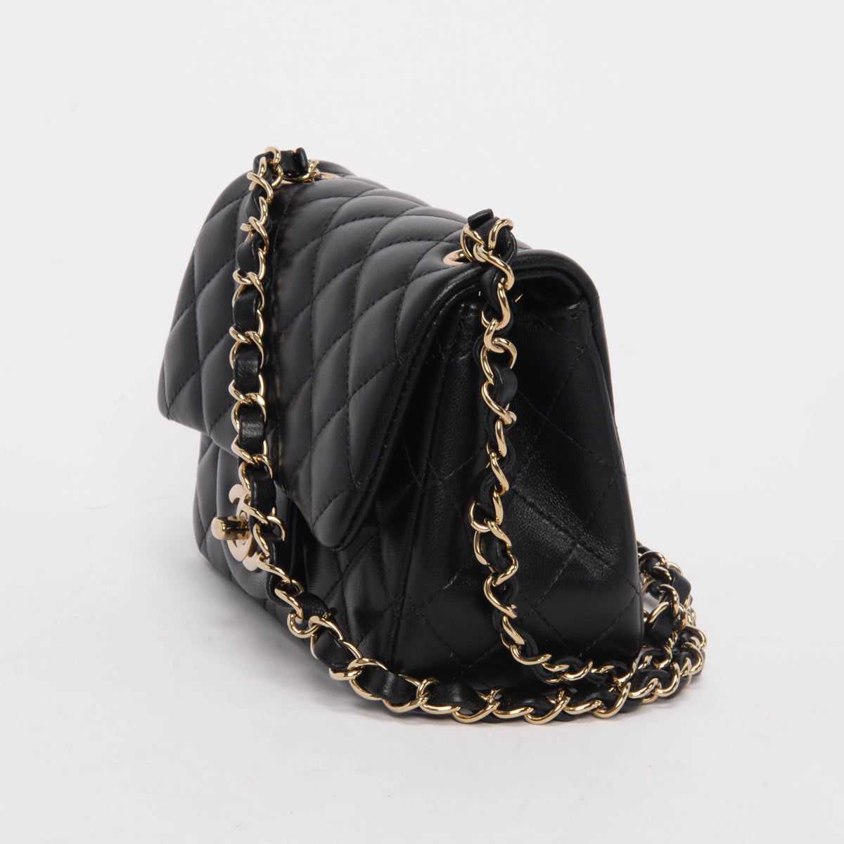 Chanel Black Quilted Lambskin Mini Square Flap Bag - Rovelle Bags