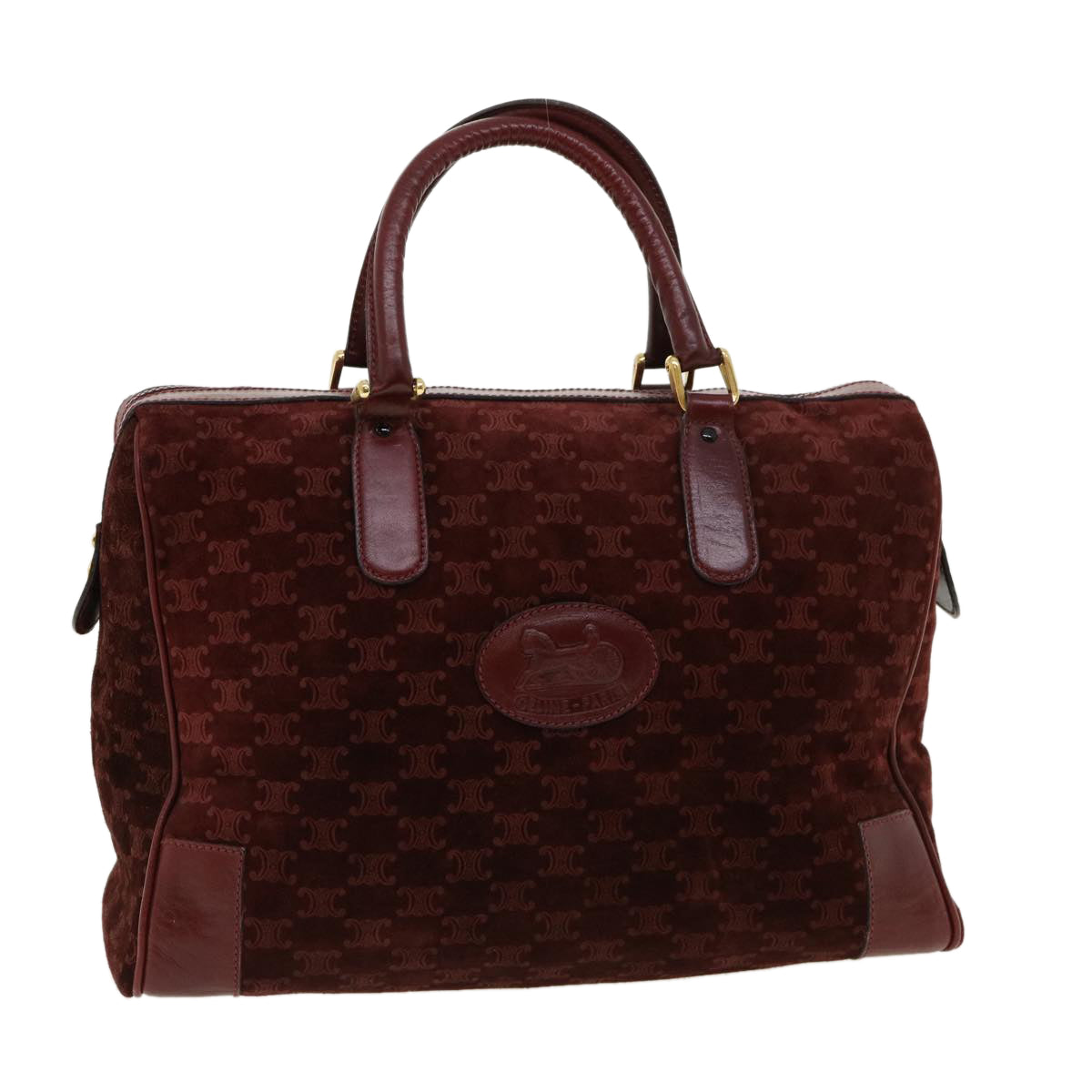 Luxury CELINE Macadam Canvas Boston Bag PVC Leather Red ac1583