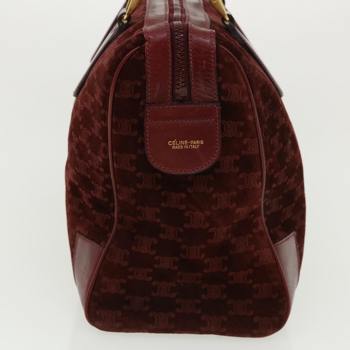 Luxury CELINE Macadam Canvas Boston Bag PVC Leather Red ac1583