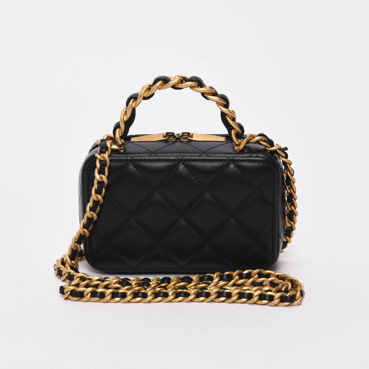 Chanel Black Quilted Lambskin Chain Handle Vanity Bag - Rovelle Bags