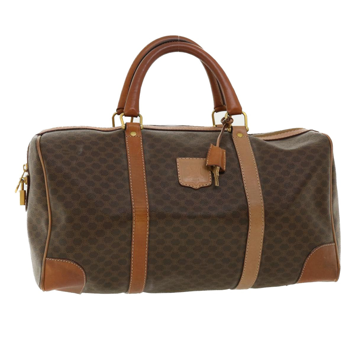 Luxury CELINE Macadam Canvas Boston Bag PVC Leather Brown am3472
