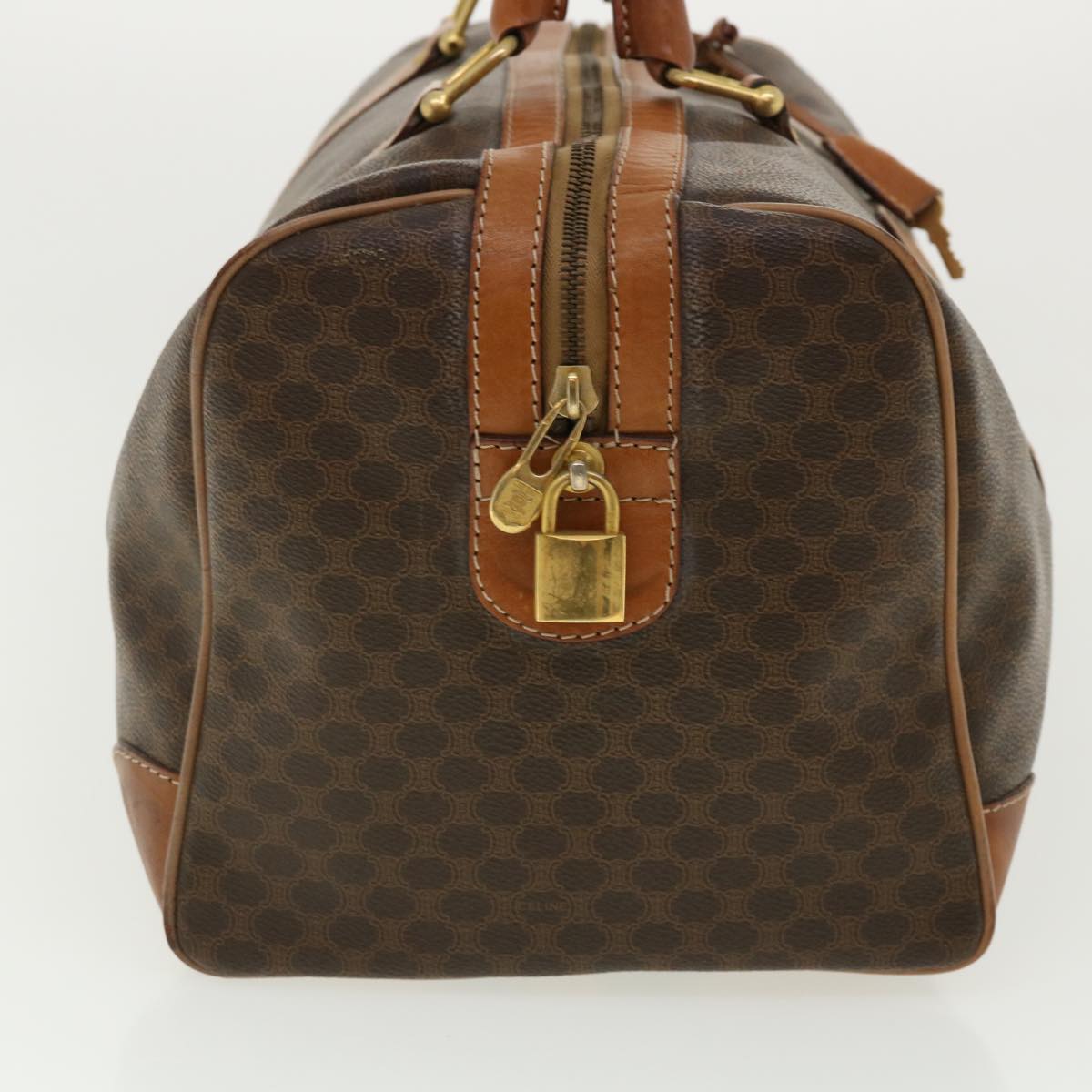 Luxury CELINE Macadam Canvas Boston Bag PVC Leather Brown am3472