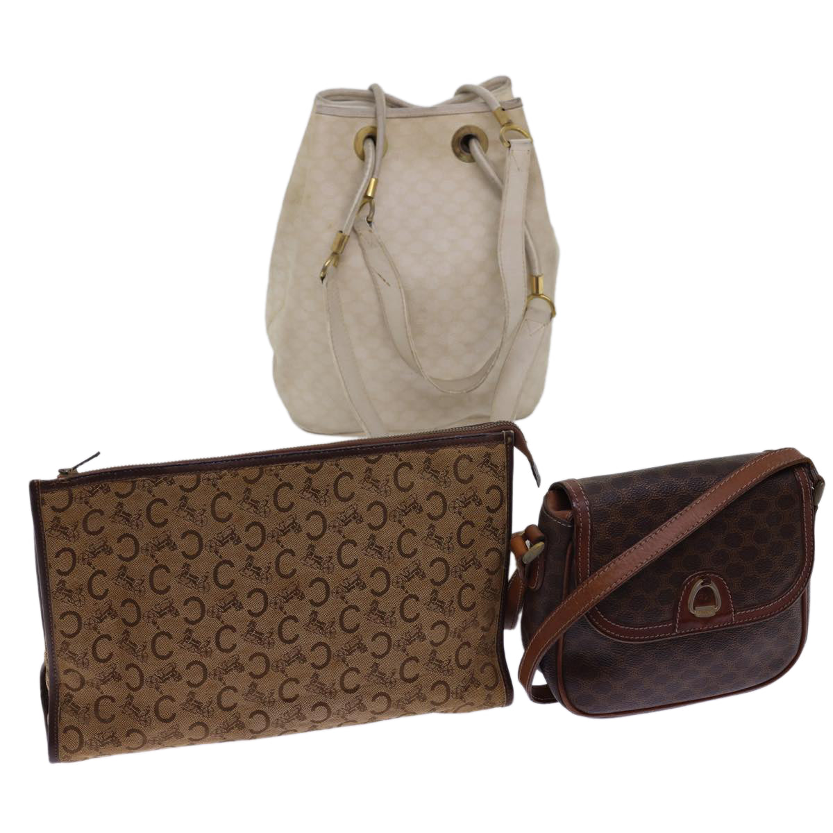 Luxury CELINE Shoulder Bag Canvas Leather 3Set Brown Beige am5026
