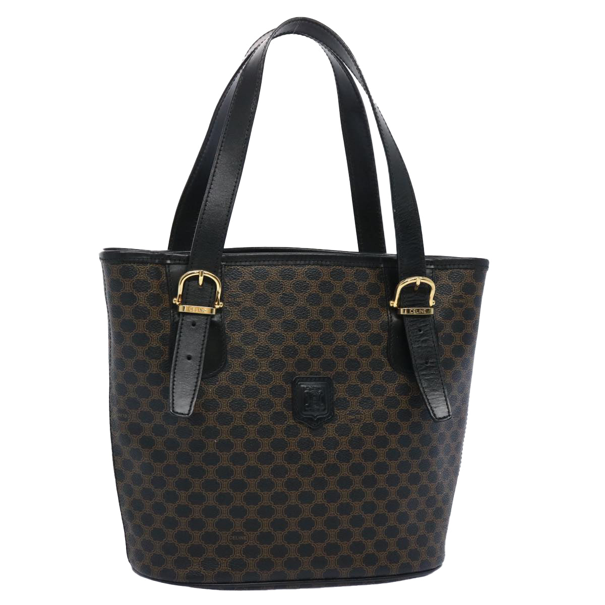 Luxury CELINE Macadam Canvas Tote Bag PVC Leather Black am5509
