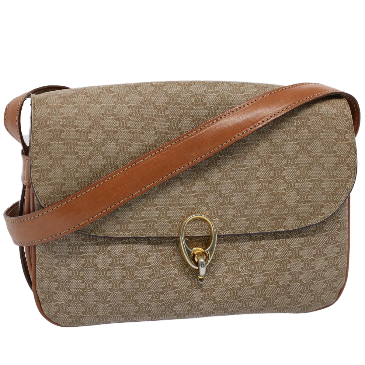 Luxury CELINE Macadam Canvas Shoulder Bag Beige ar10274