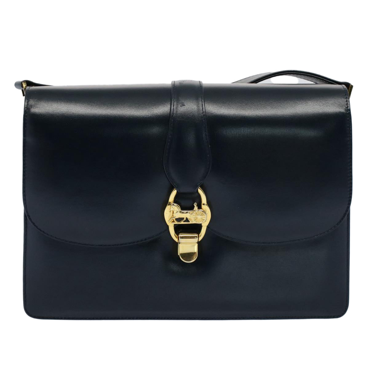 Luxury CELINE Horse Carriage Shoulder Bag Leather Navy ar10323