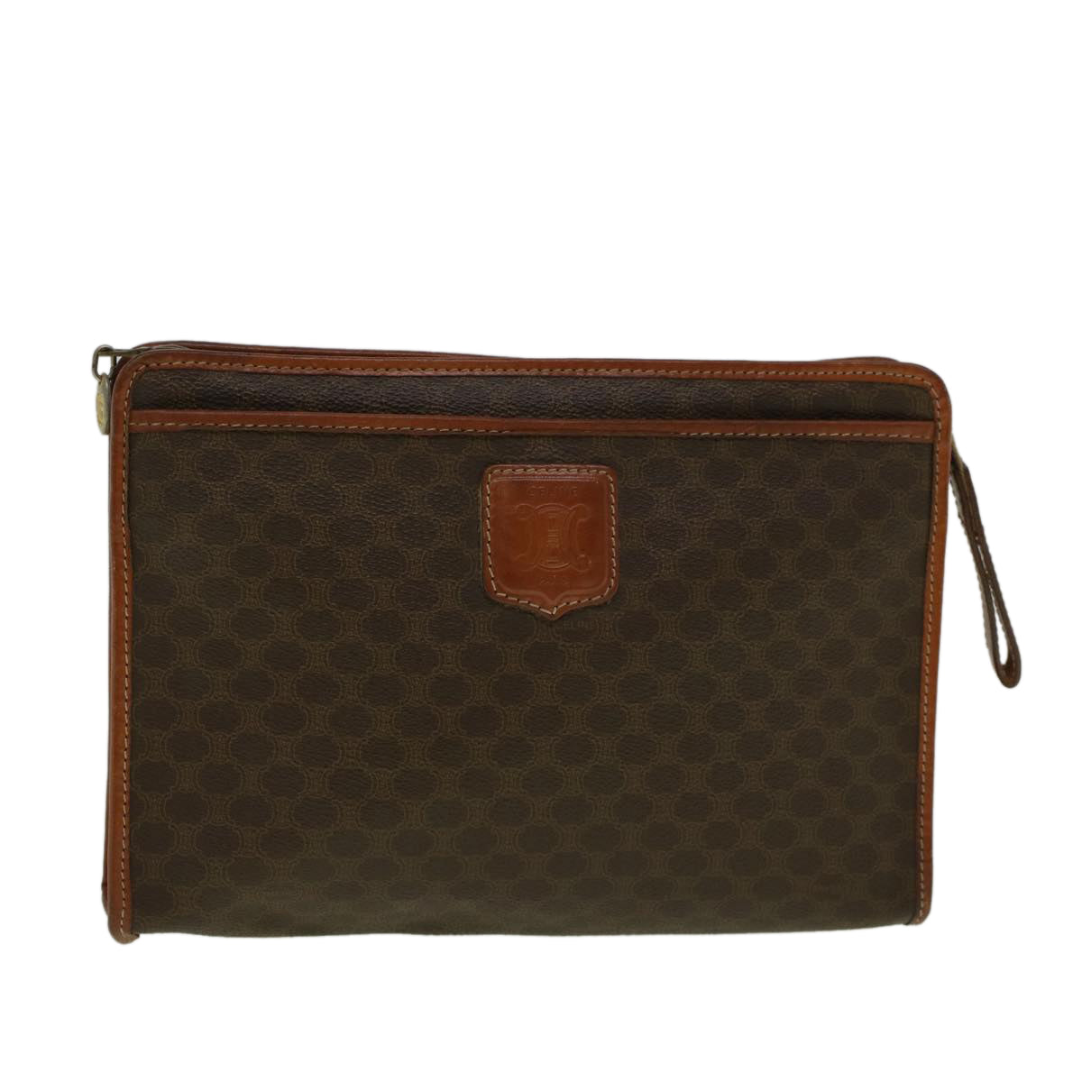 Luxury CELINE Macadam Canvas Clutch Bag PVC Leather Brown ar10696