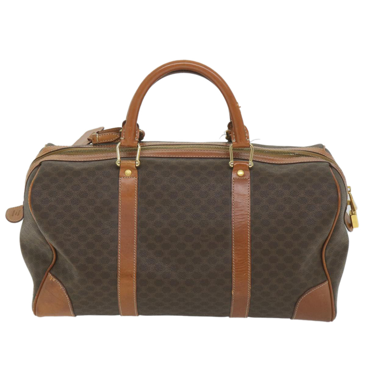 Luxury CELINE Macadam Canvas Boston Bag PVC Leather Brown ar10767
