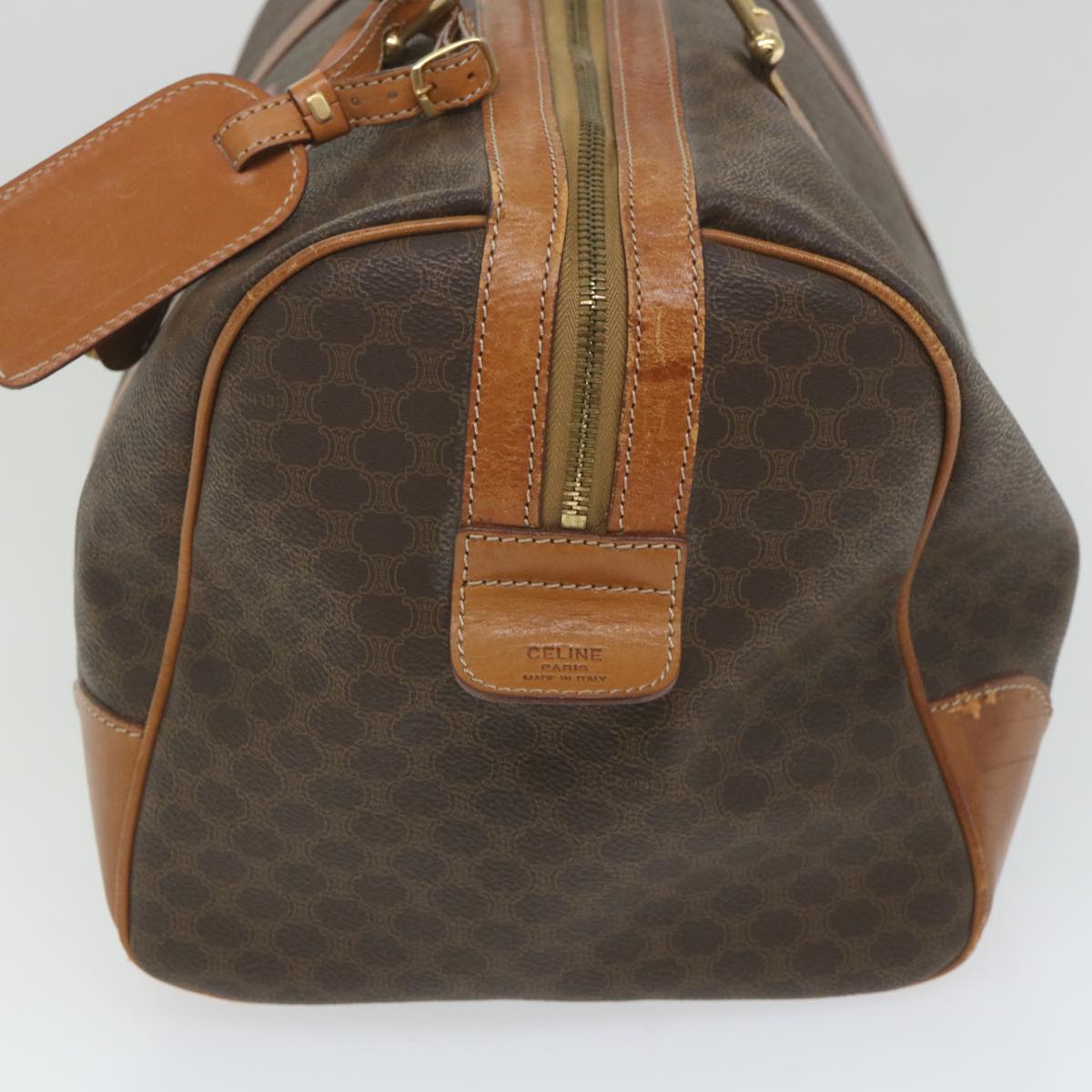 Luxury CELINE Macadam Canvas Boston Bag PVC Leather Brown ar10767