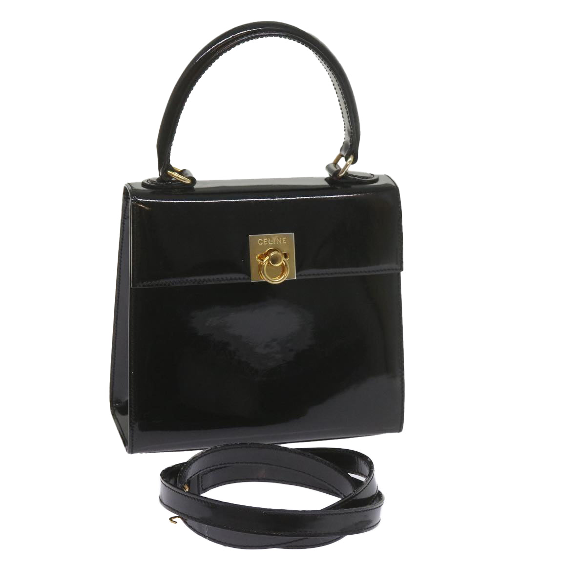 Luxury CELINE Hand Bag Patent leather 2way Black ar10948B