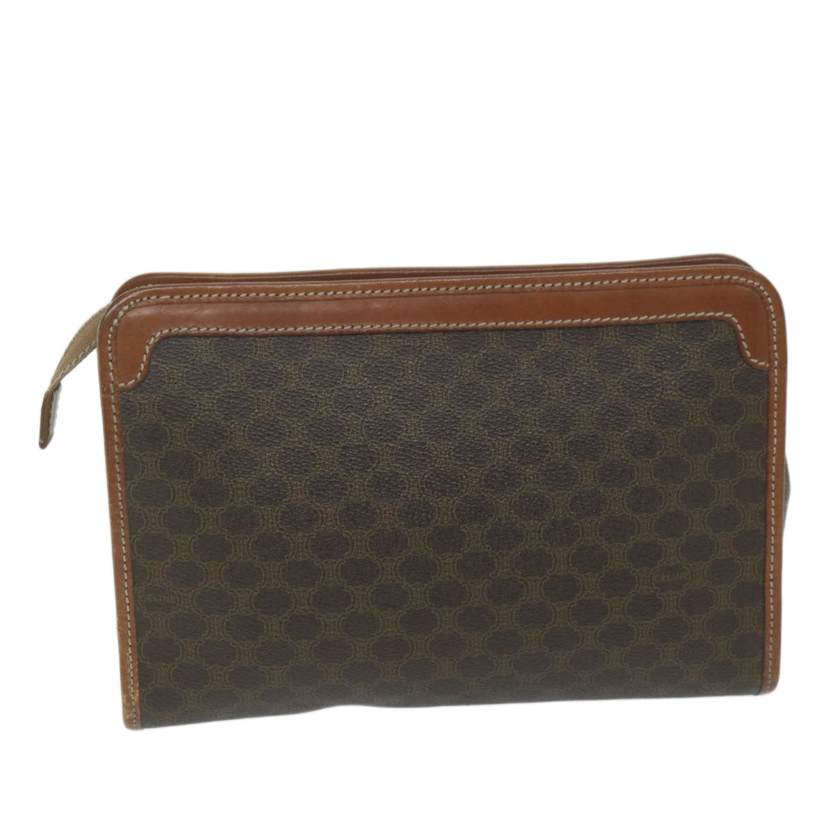 Luxury CELINE Macadam Canvas Clutch Bag PVC Leather Brown ar11021