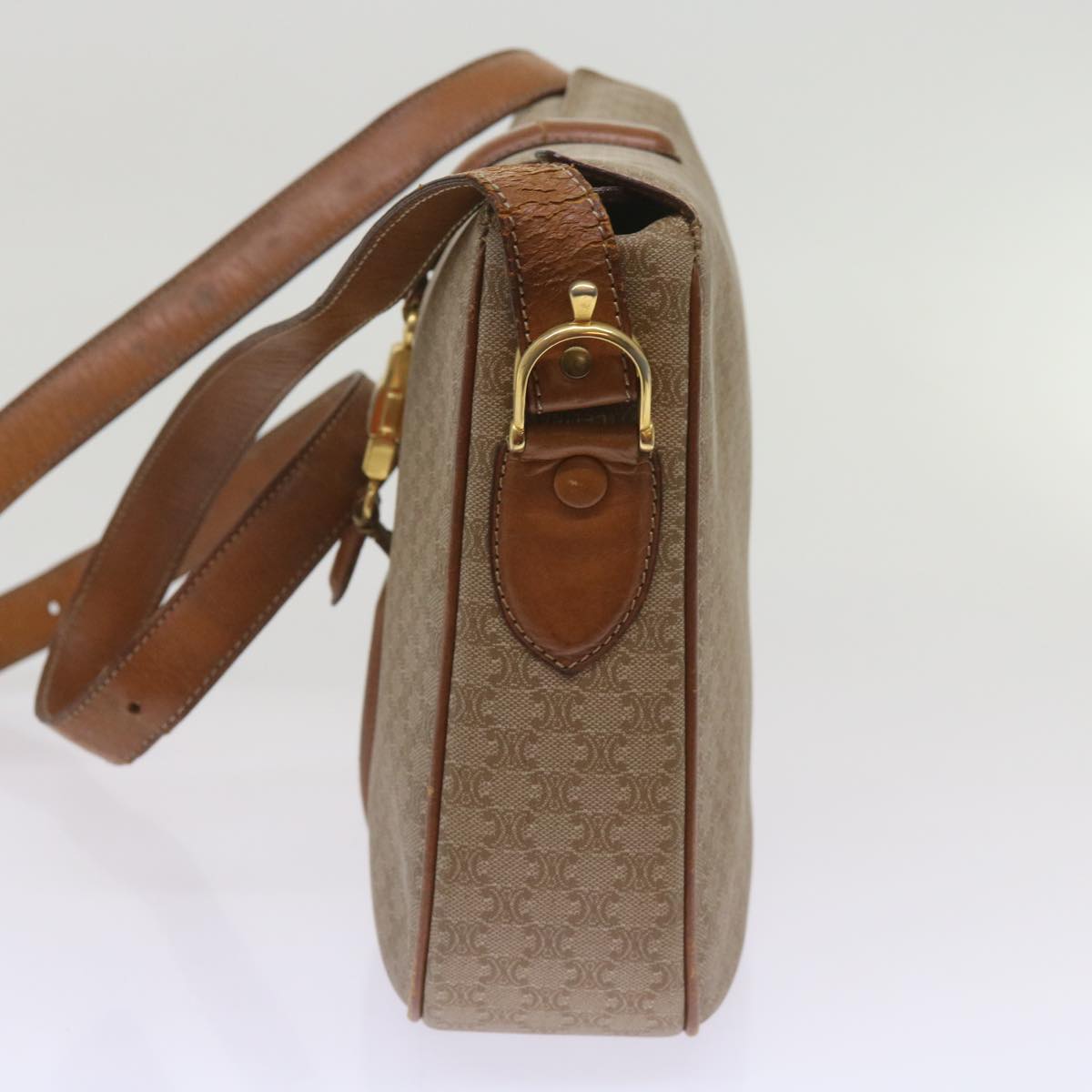 Luxury CELINE Macadam Canvas Shoulder Bag Beige ar11449B