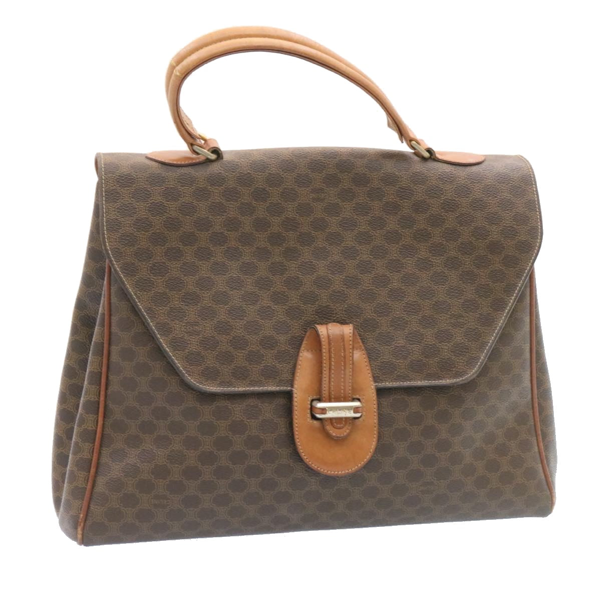 Luxury CELINE Macadam Canvas Hand Bag PVC Leather Brown ar5452