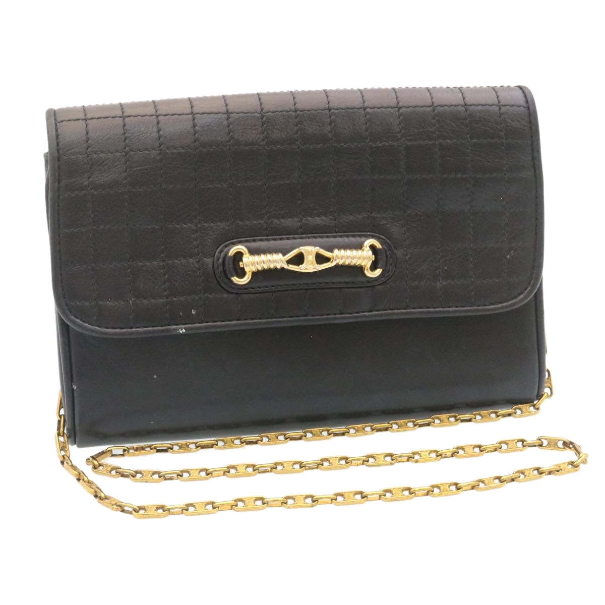 Luxury CELINE Chain Shoulder Bag Leather Black ar6324