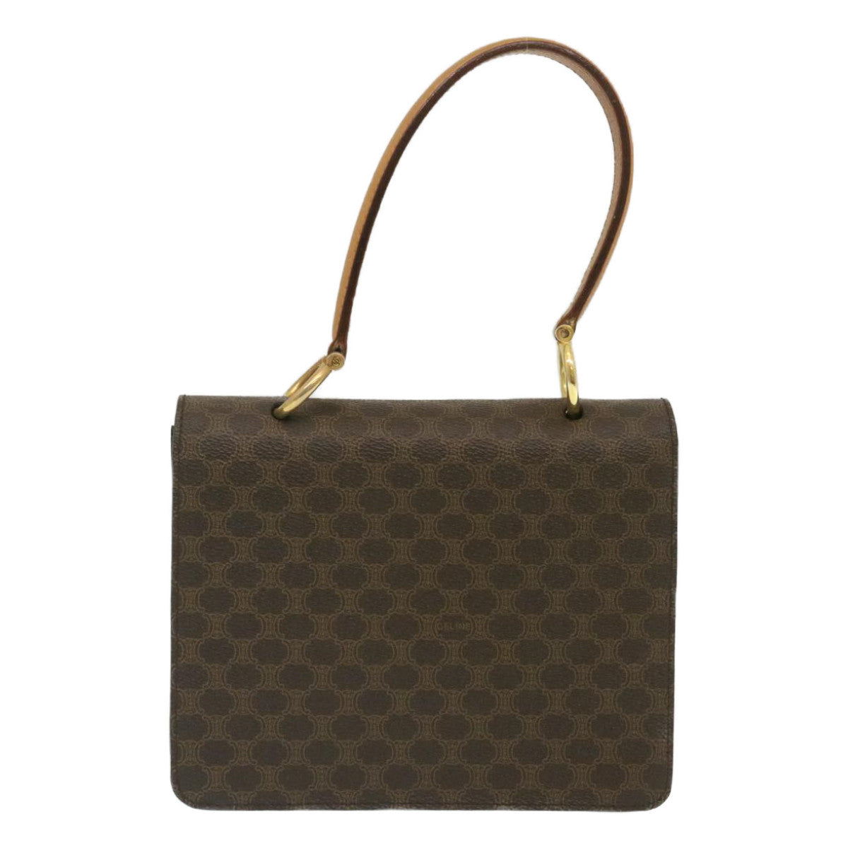 Luxury CELINE Macadam Canvas Hand Bag PVC Leather Brown ar6568