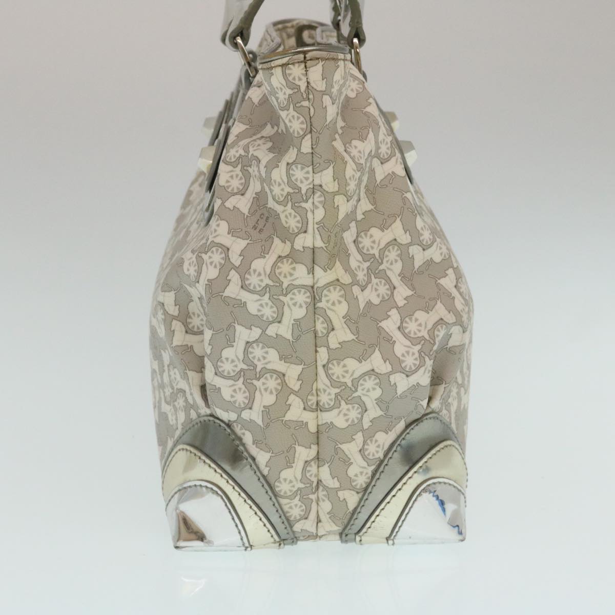 Luxury CELINE Horse Carriage Hand Bag PVC Leather Gray ar6608