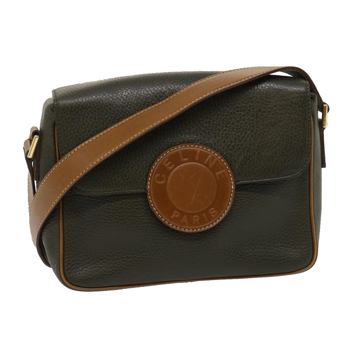 Luxury CELINE Shoulder Bag Leather Gray Brown ar6880