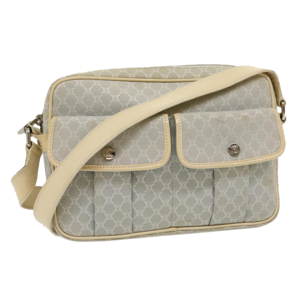 Luxury CELINE Macadam Canvas Shoulder Bag Light Blue ar7070