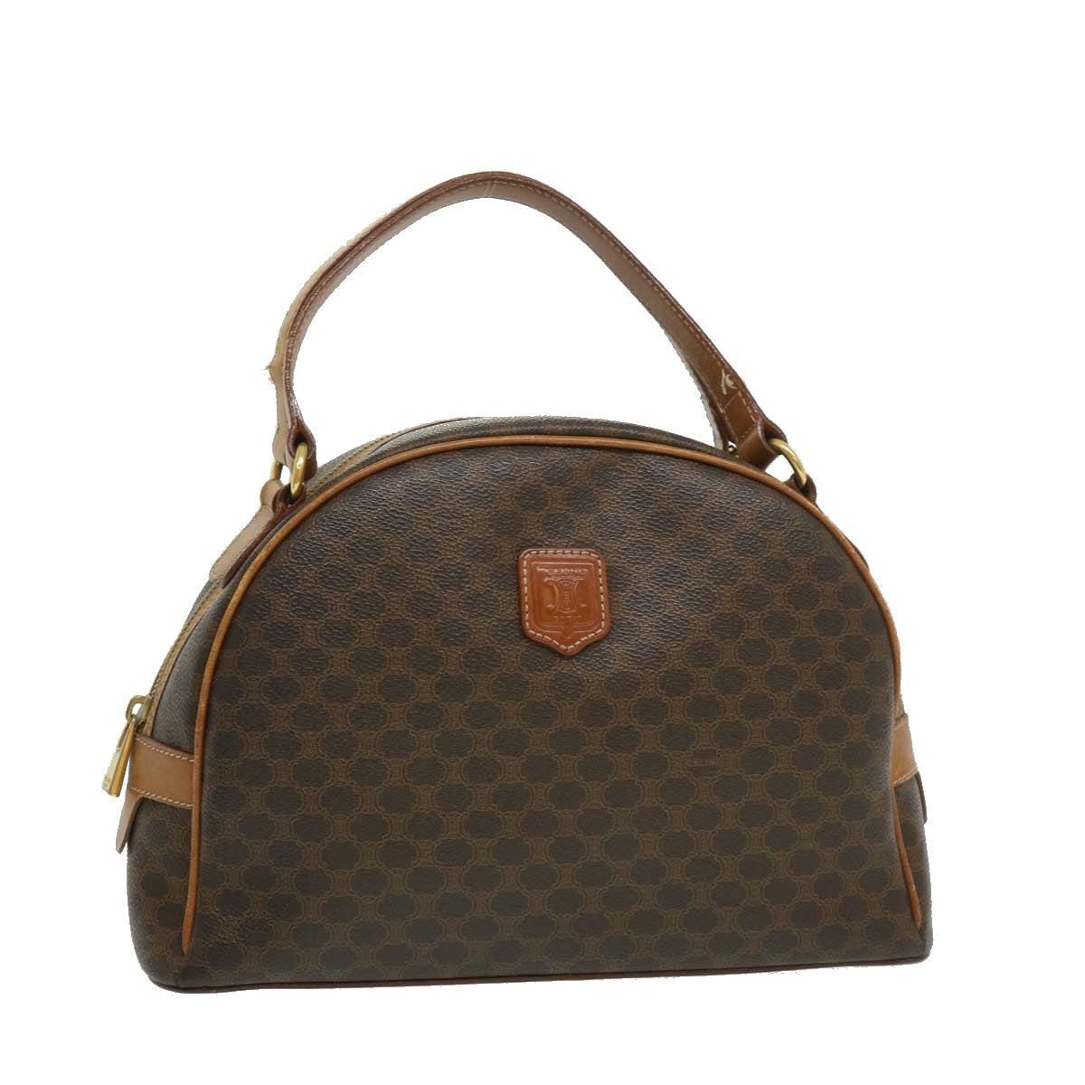Luxury CELINE Macadam Canvas Hand Bag PVC Leather Brown ar7121