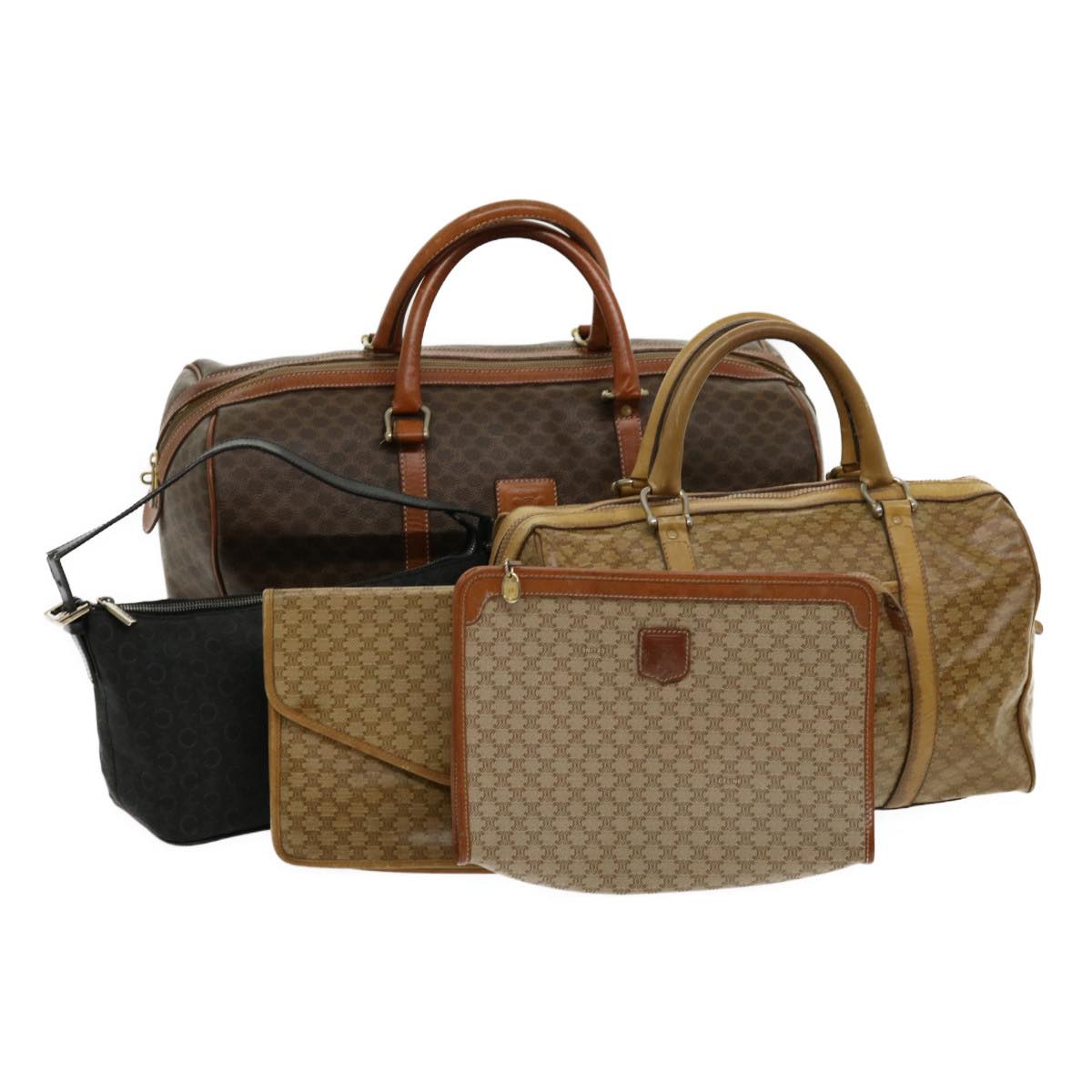 Luxury CELINE Macadam Canvas Boston Bag 5Set Brown ar7260