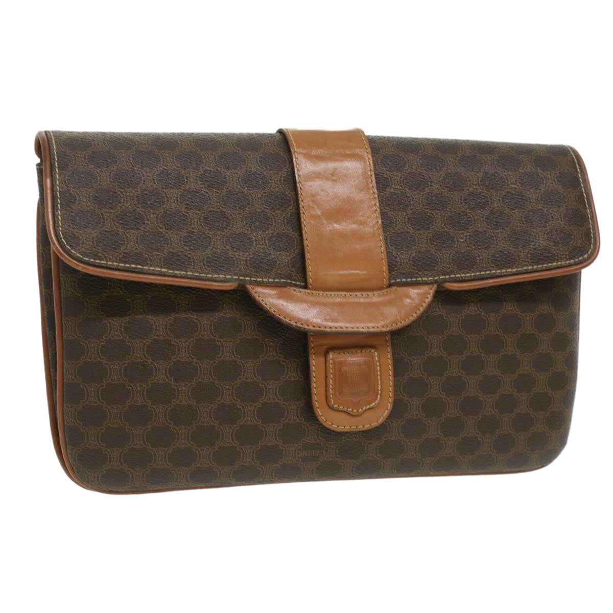 Luxury CELINE Macadam Canvas Clutch Bag PVC Leather Brown ar8455