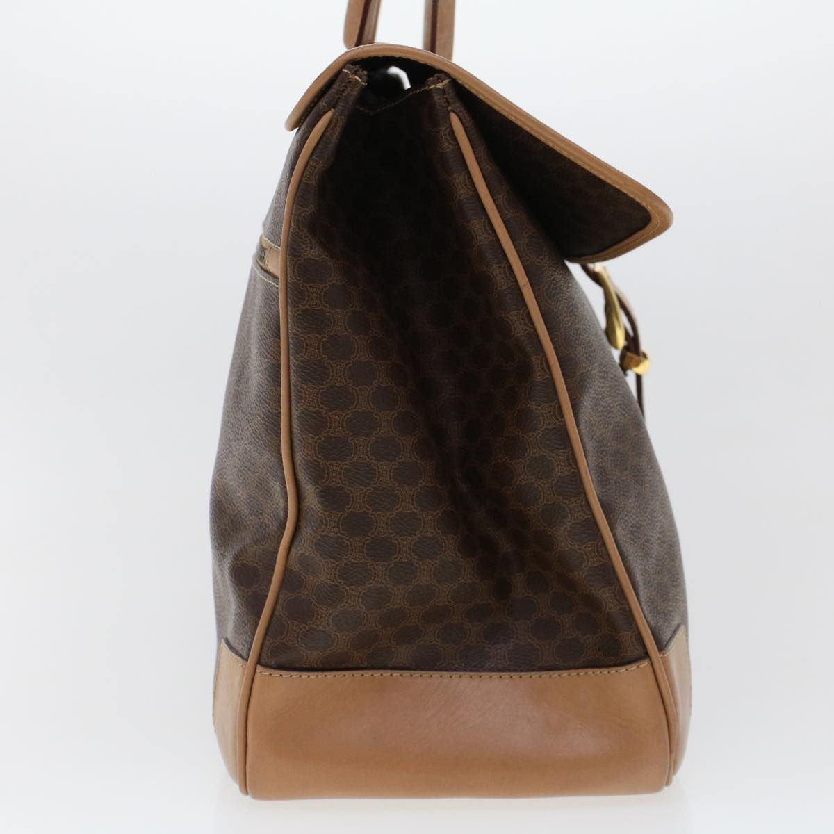Luxury CELINE Macadam Canvas Boston Bag PVC Leather Brown ar9577