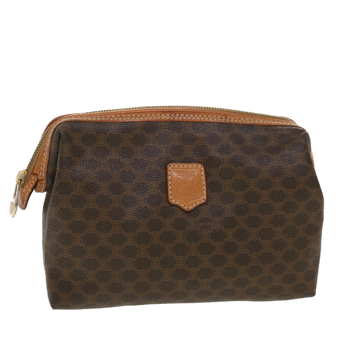 Luxury CELINE Macadam Canvas Pouch PVC Leather Brown ar9598