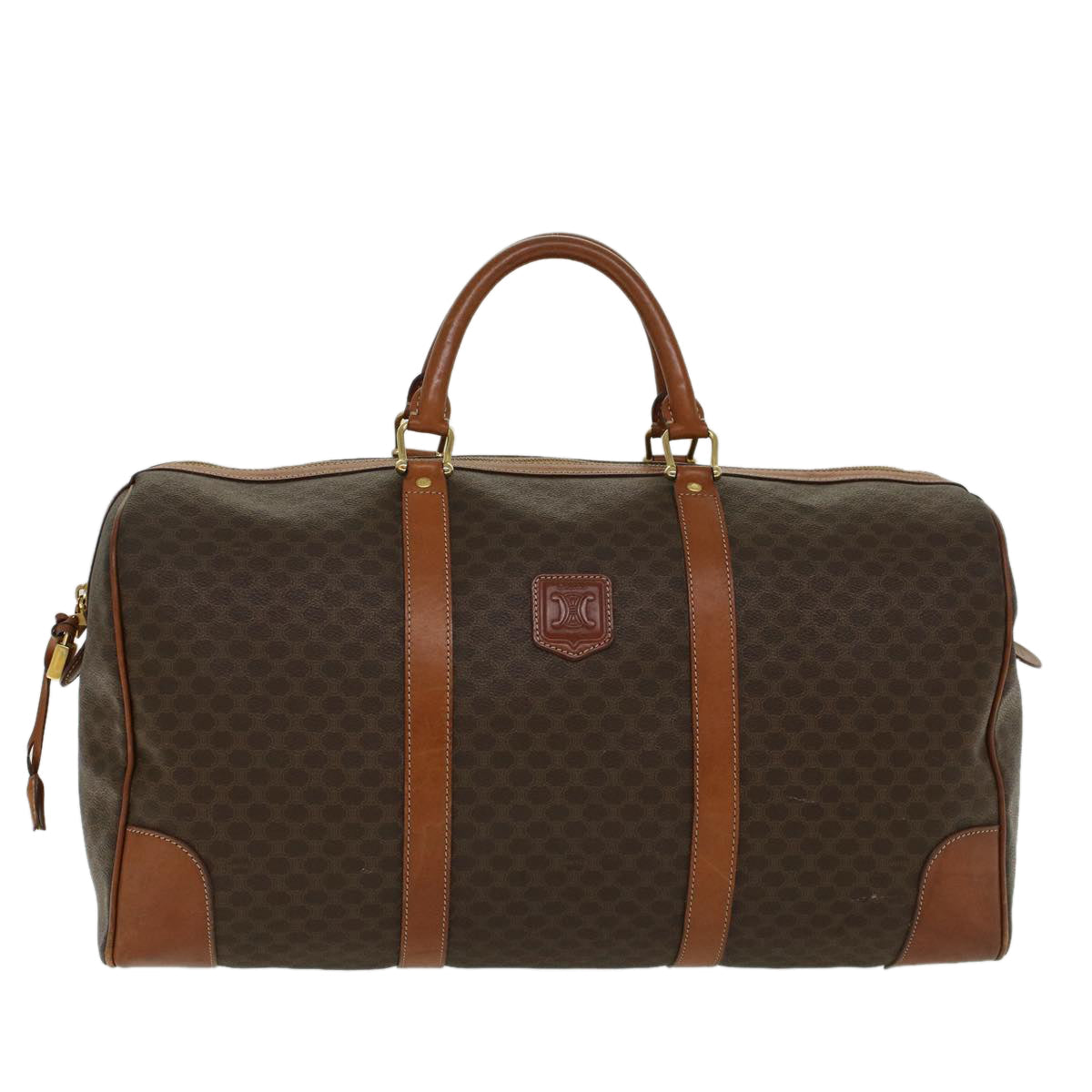 Luxury CELINE Macadam Canvas Boston Bag PVC Leather Brown ar9757