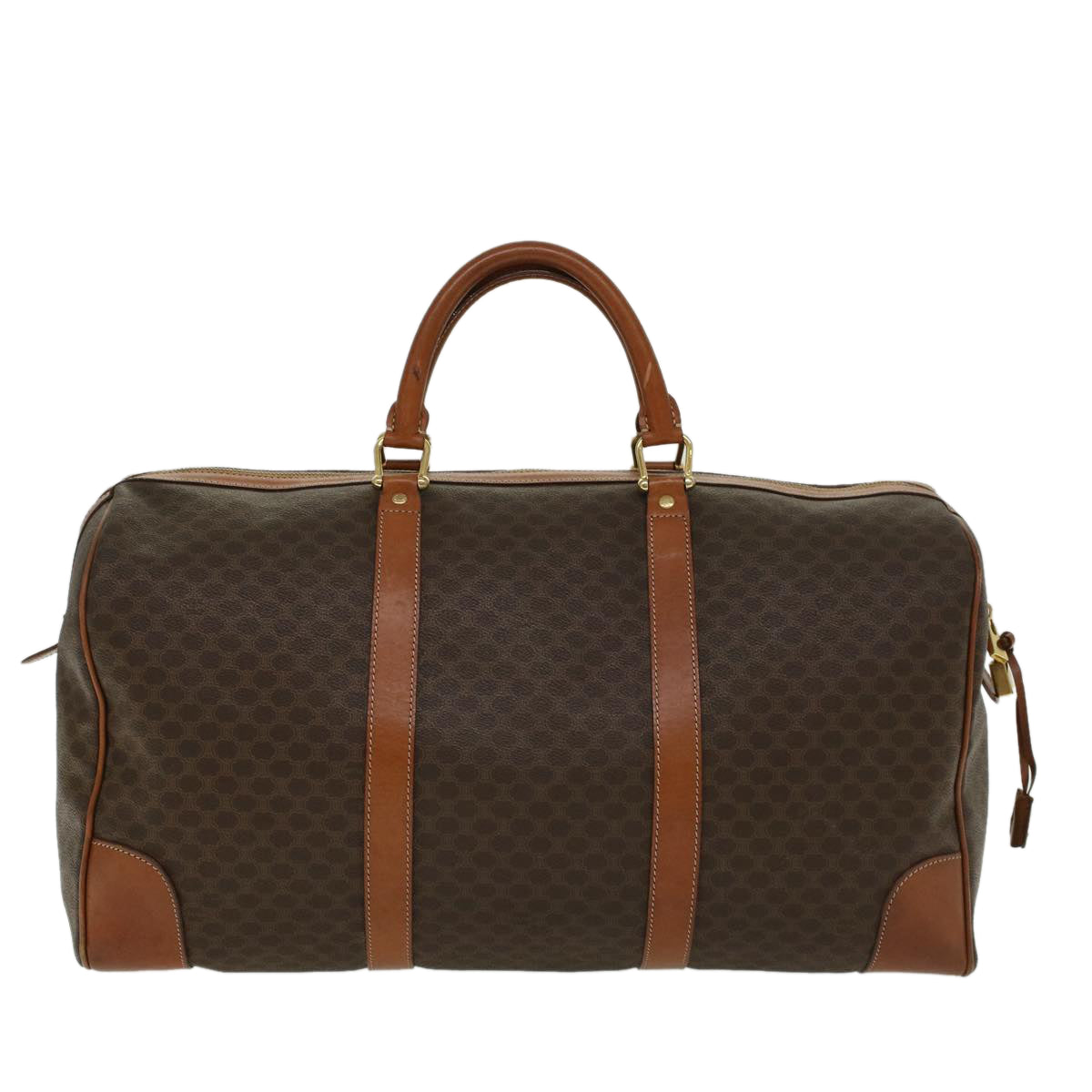 Luxury CELINE Macadam Canvas Boston Bag PVC Leather Brown ar9757