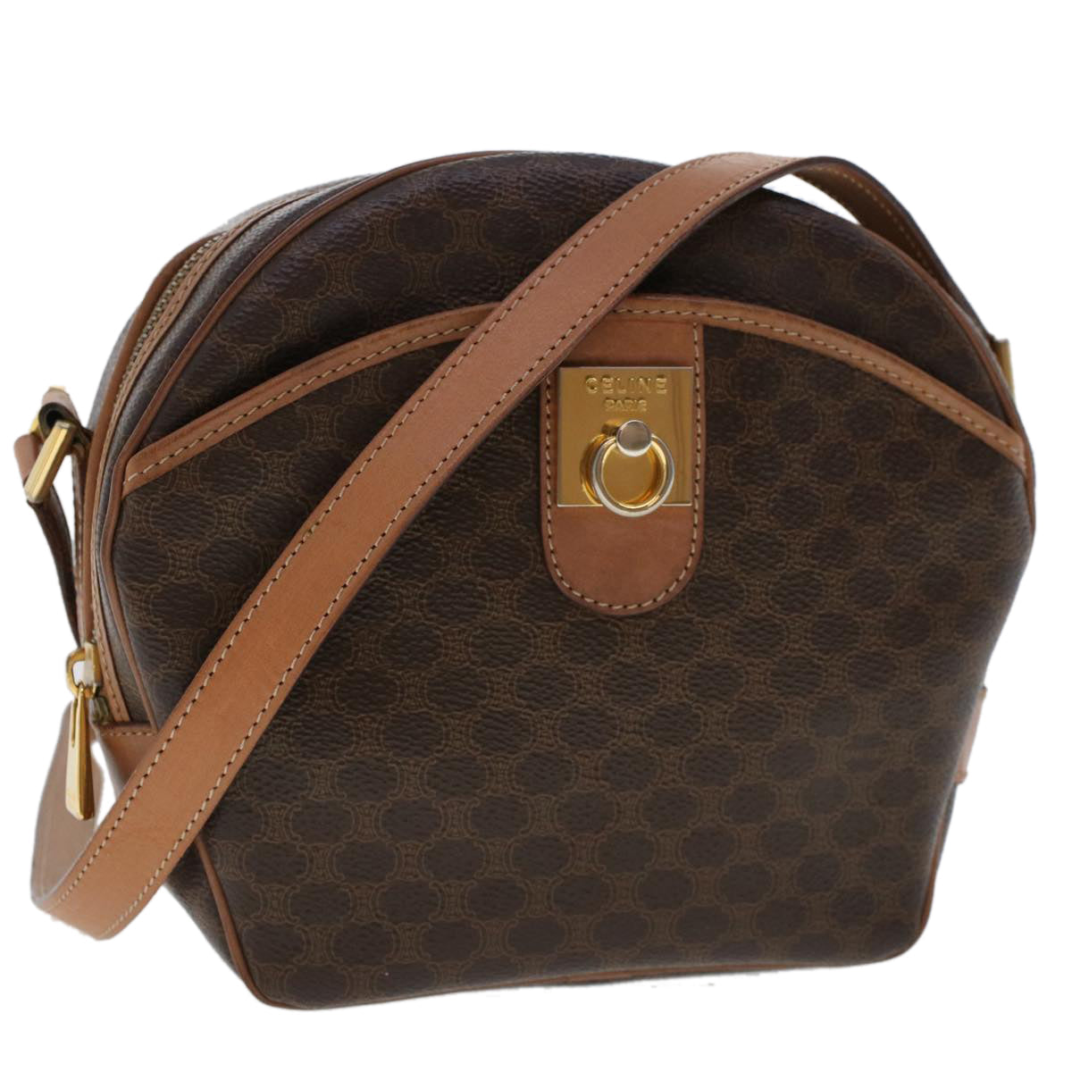 Luxury CELINE Macadam Canvas Shoulder Bag PVC Leather Brown ar9832