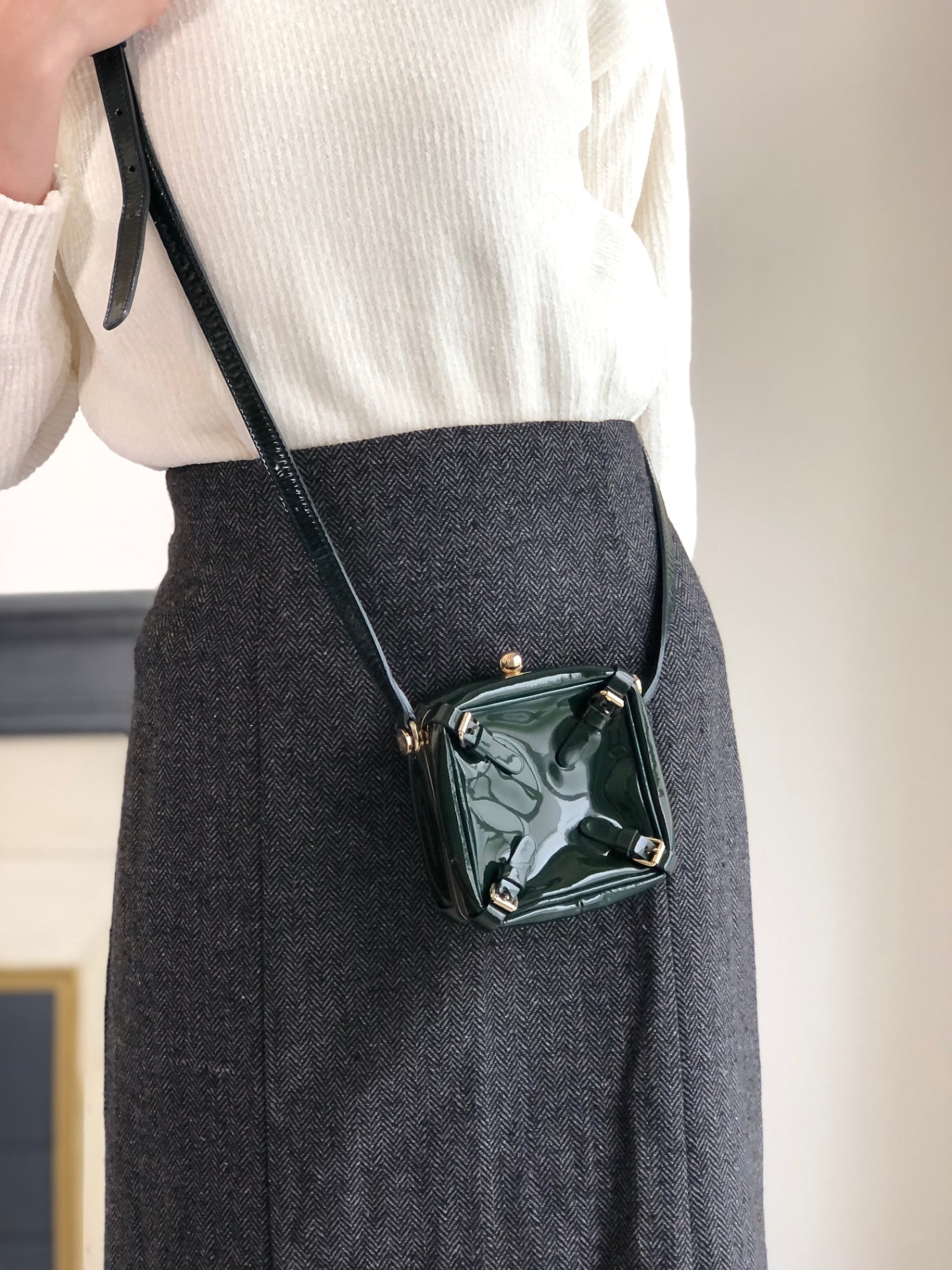 CELINE Metal Clasp Small Shoulder bag Green