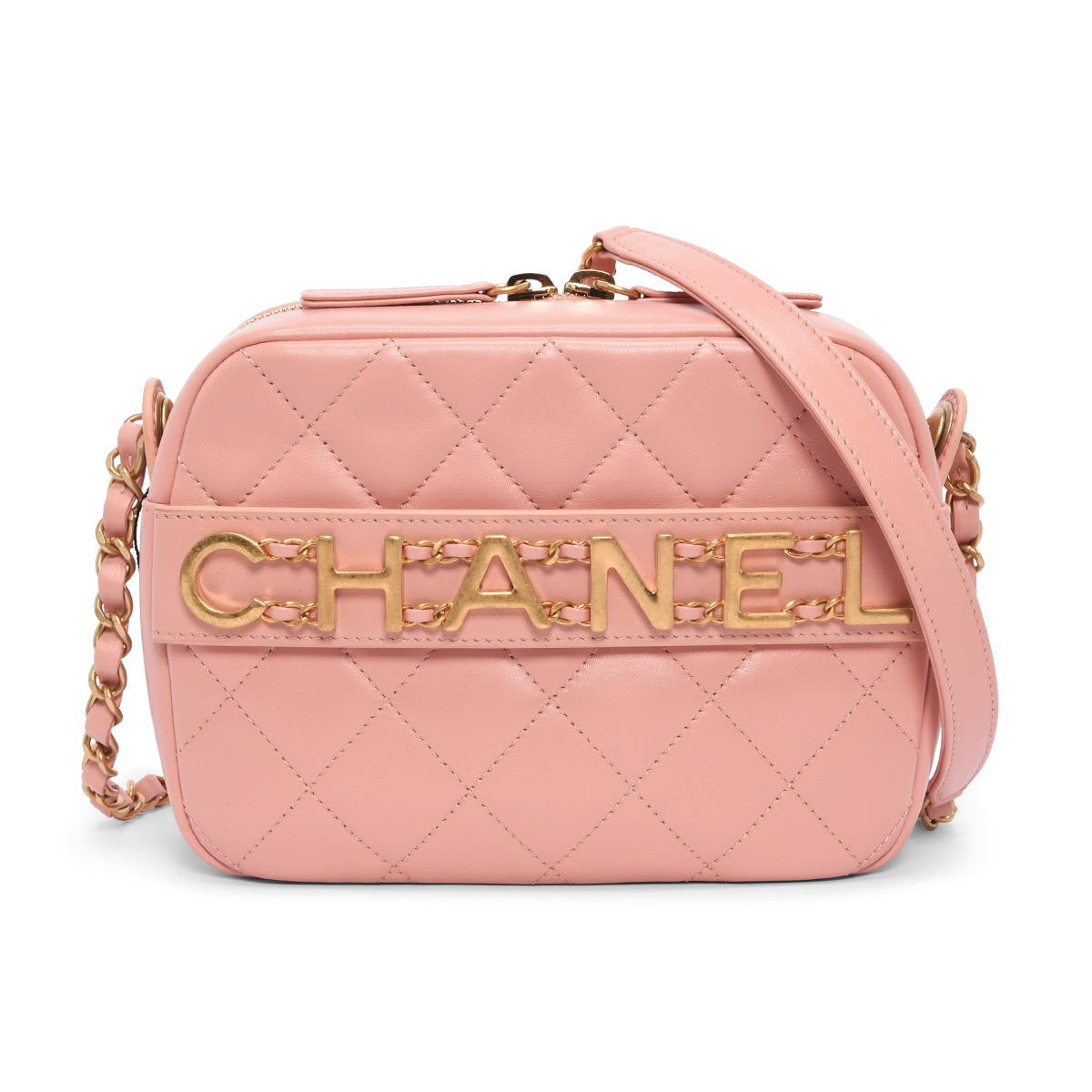 Chanel Pink Quilted Calfskin Enchained Camera Camera Bag - Rovelle Bags
