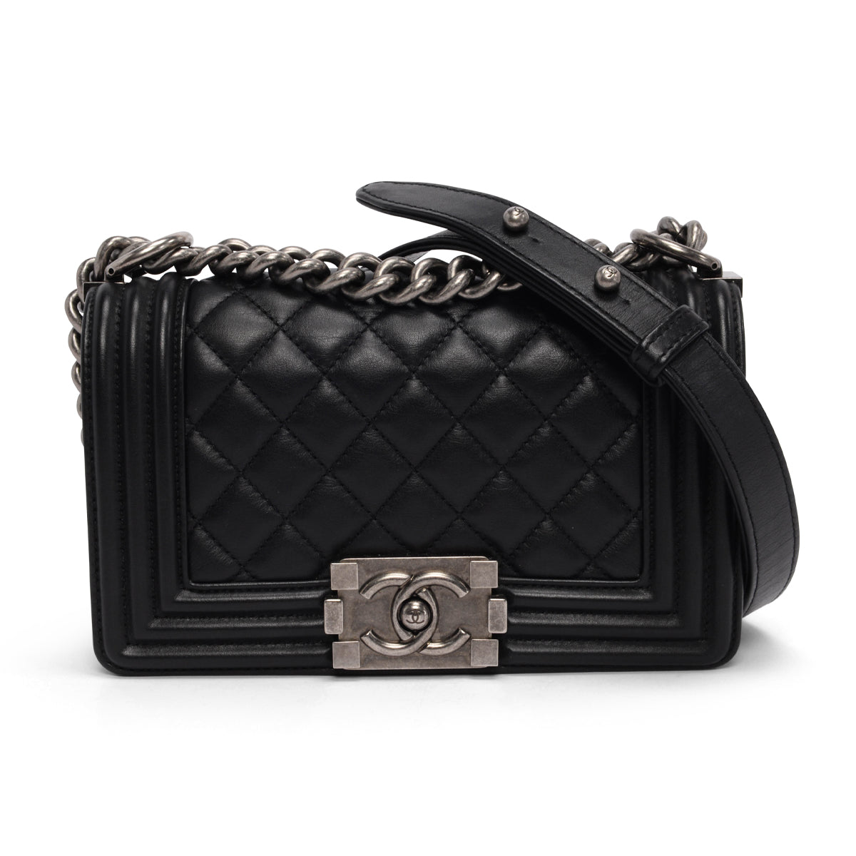 Chanel Black Quilted Lambskin Small Boy Handbag - Rovelle Bags
