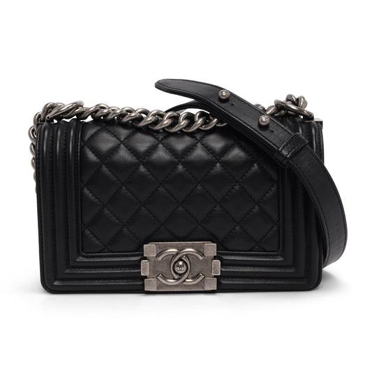 Chanel Black Quilted Lambskin Small Boy Handbag - Rovelle Bags
