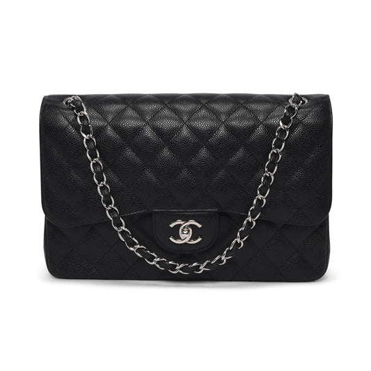 Chanel Black Quilted Caviar Large Classic Flap Bag - Rovelle Bags