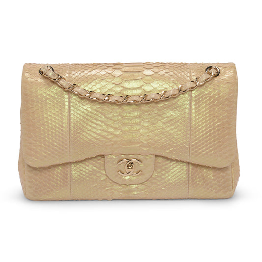 Chanel Light Beige Iridescent Python Large Flap Bag - Rovelle Bags