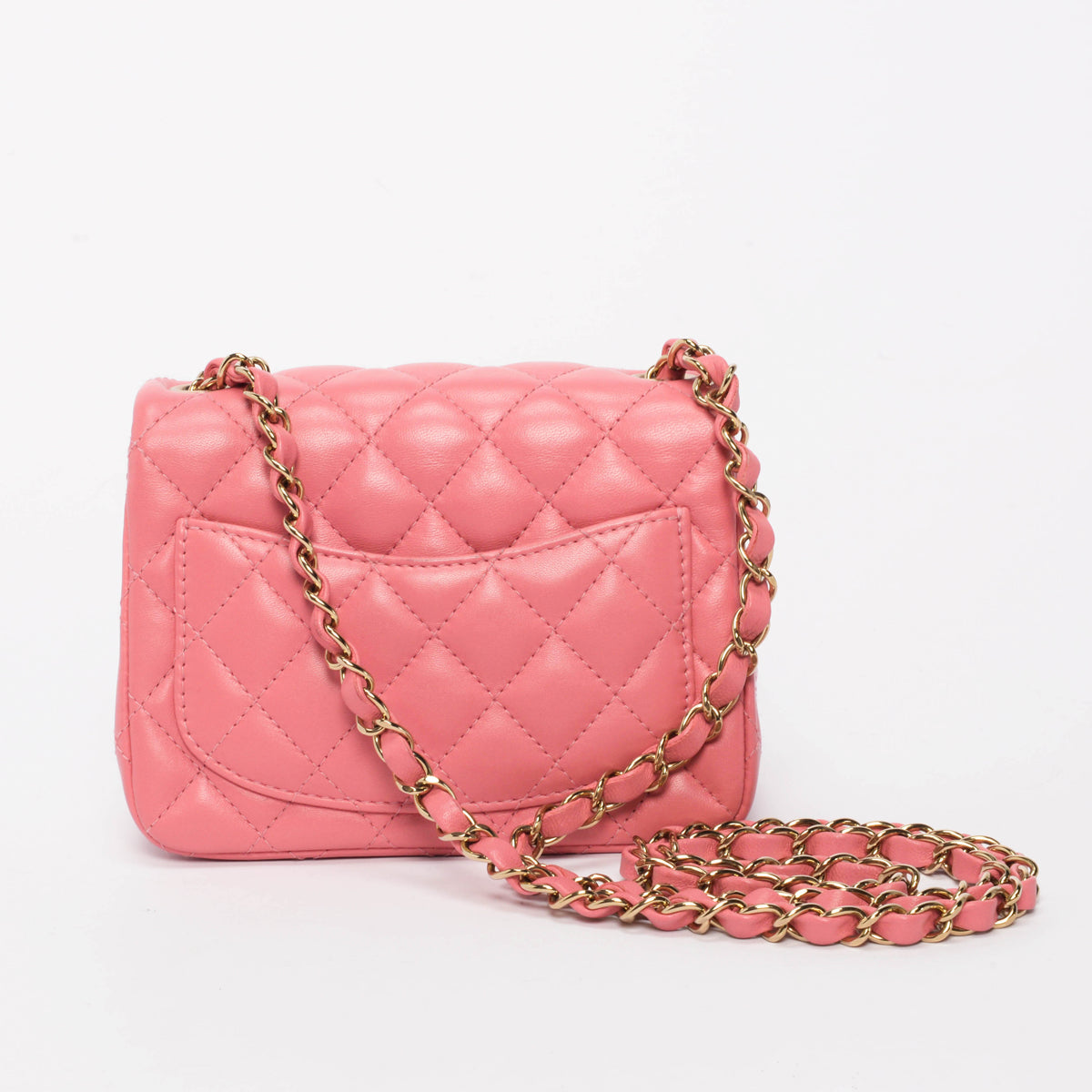 Chanel Pink Quilted Lambskin Mini Square Flap Bag - Rovelle Bags