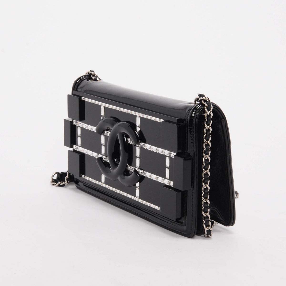 Chanel Black Patent & Crystal Boy Flap Bag - Rovelle Bags