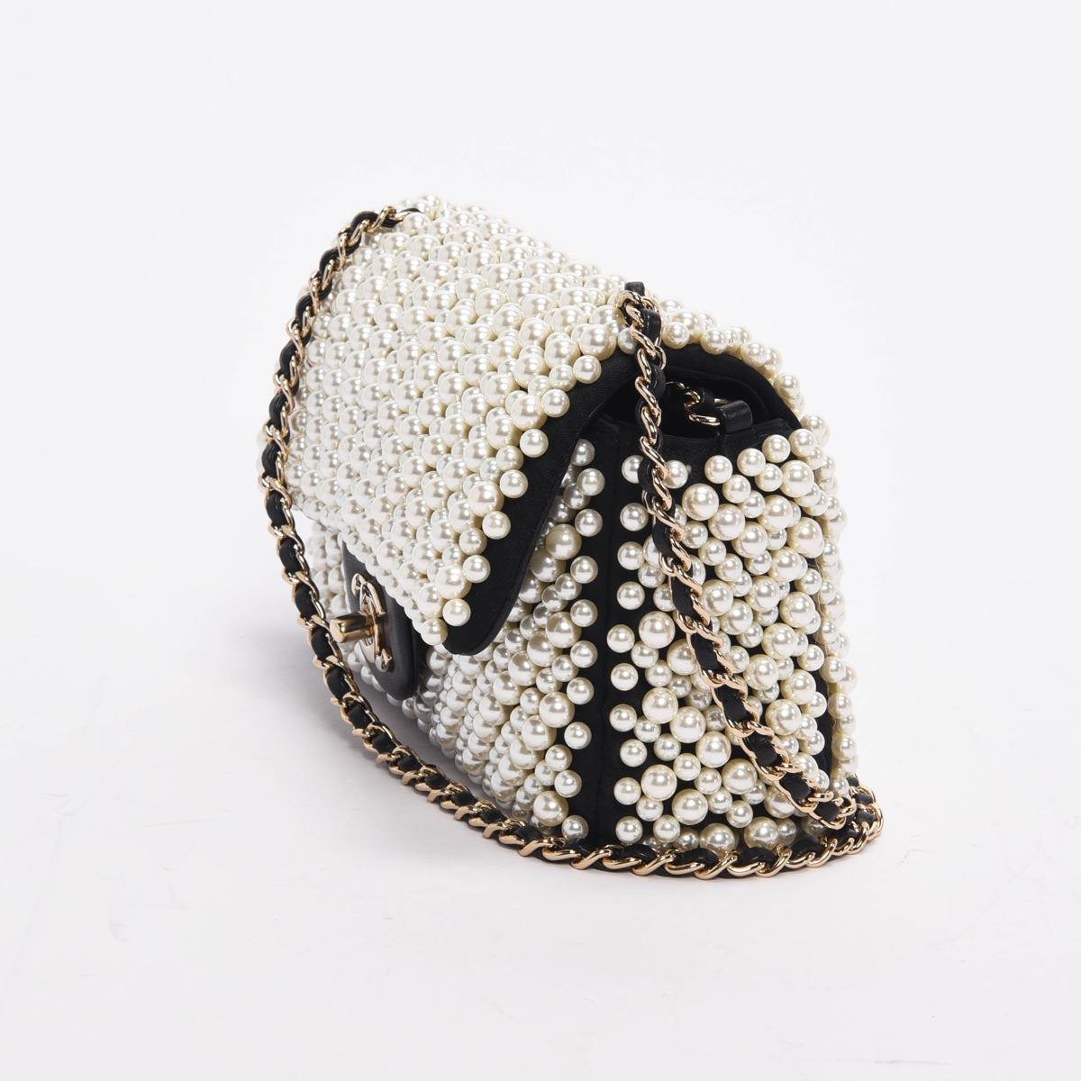 Chanel Black Satin & Lambskin Pearl Flap Bag - Rovelle Bags