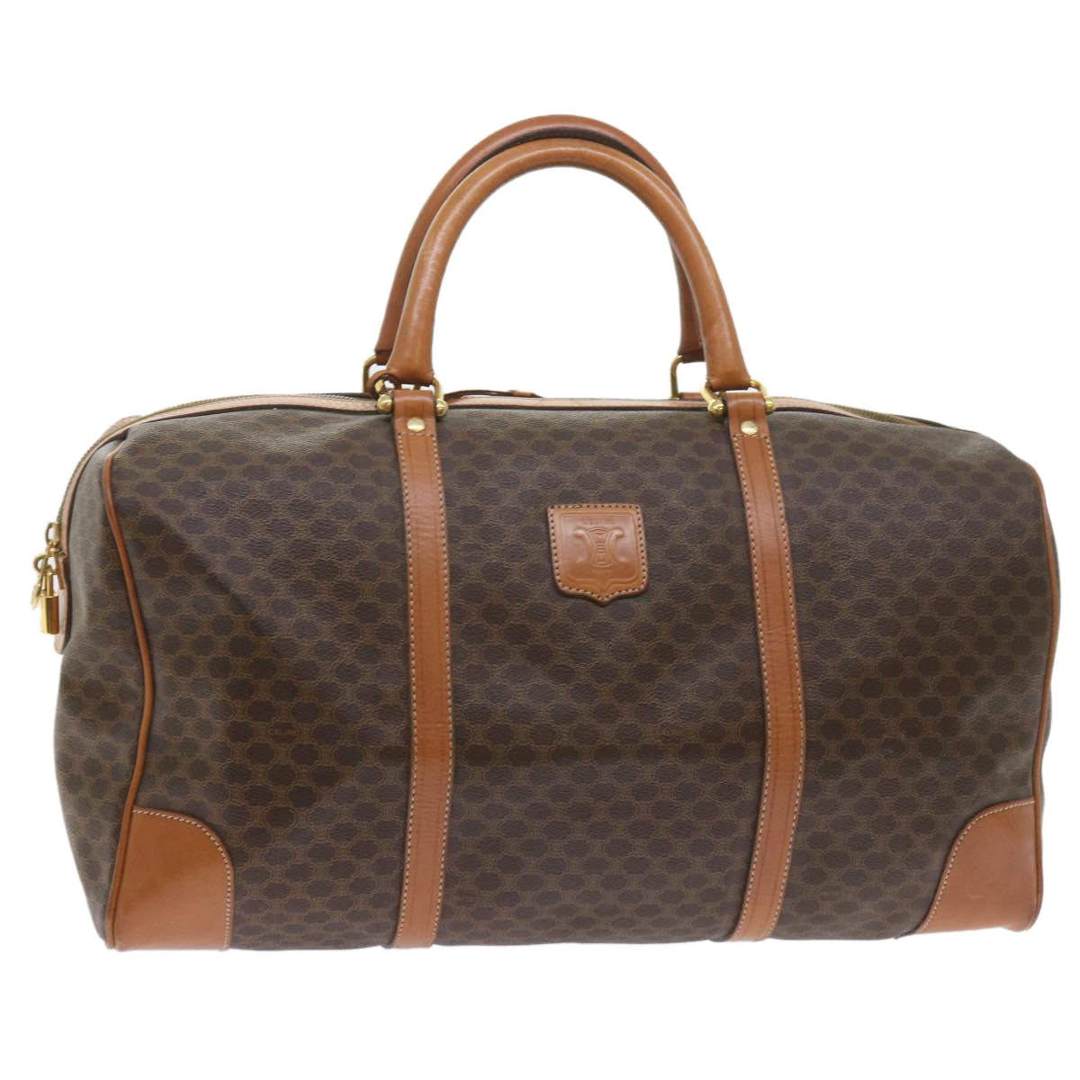 Luxury CELINE Macadam Canvas Boston Bag PVC Leather Brown 10153