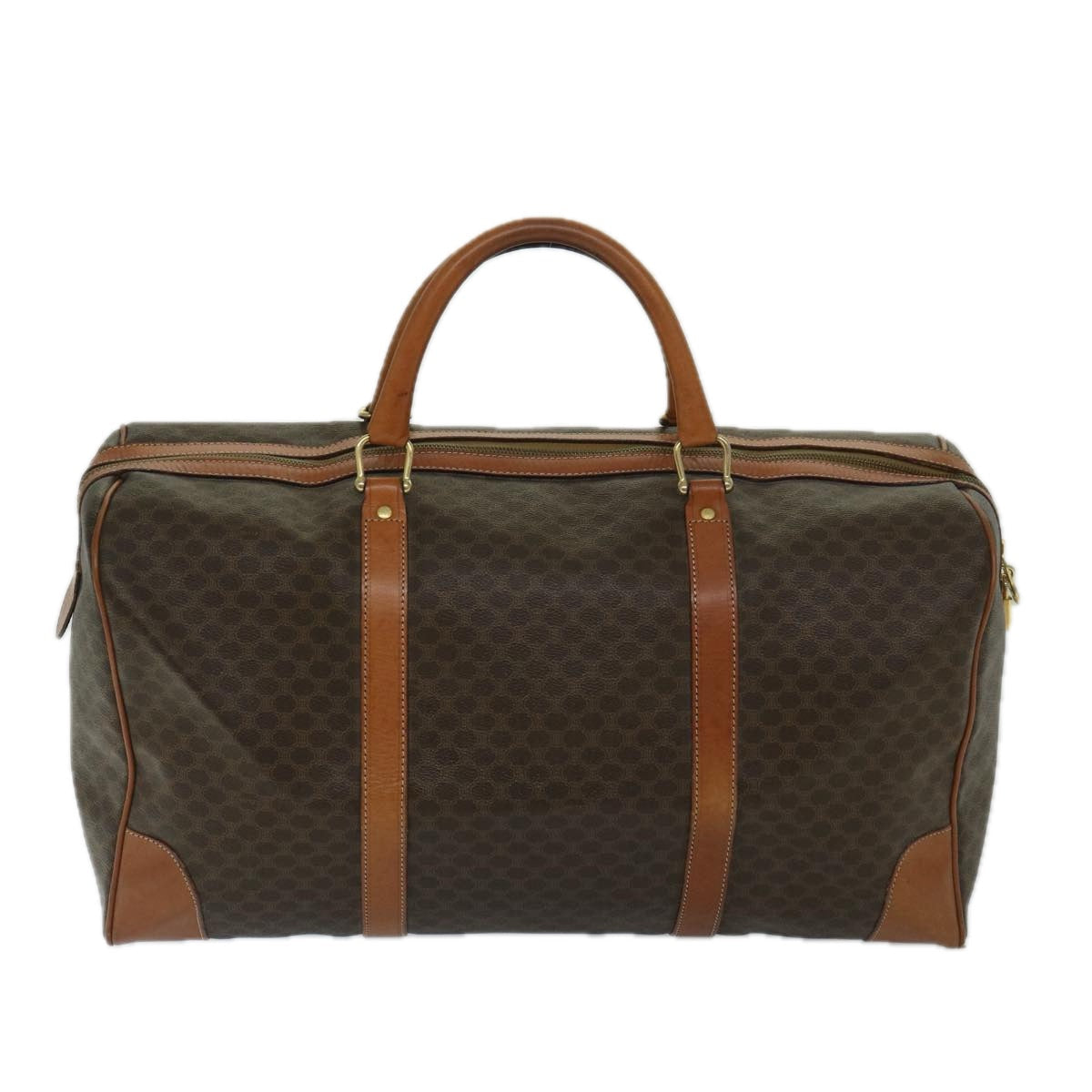 Luxury CELINE Macadam Canvas Boston Bag PVC Leather Brown 11190