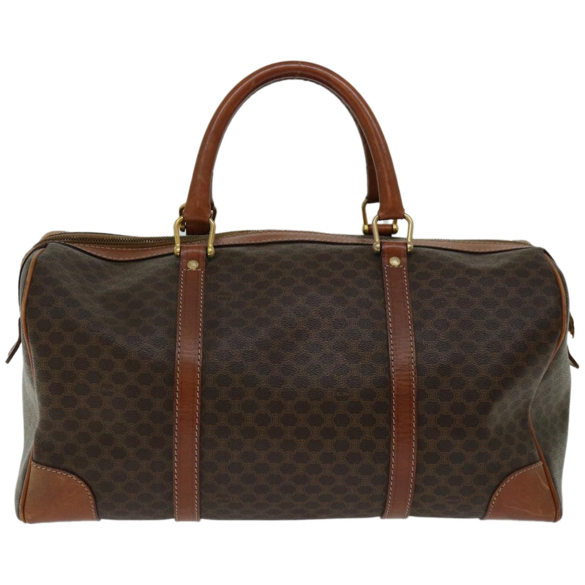 Luxury CELINE Macadam Canvas Boston Bag PVC Brown 12321