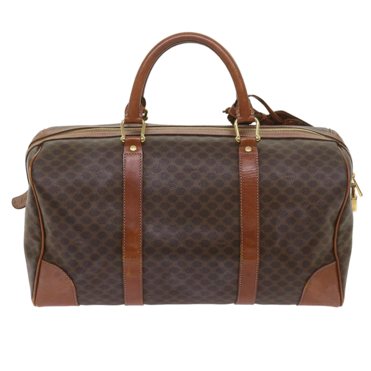 Luxury CELINE Macadam Canvas Boston Bag PVC Brown 12753